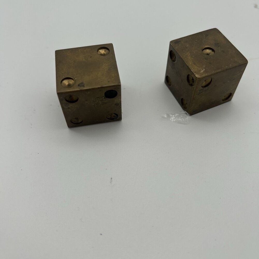 Pair Vintage Solid Brass Dice 1” Heavy Metal Decorative Gaming Dice Set of 2